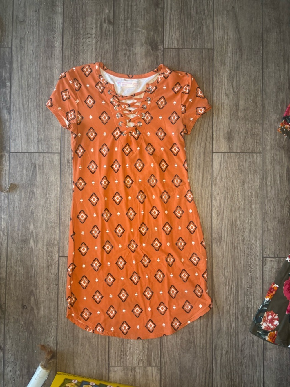 No Boundaries Orange Printed Lace-Up Mini Dress